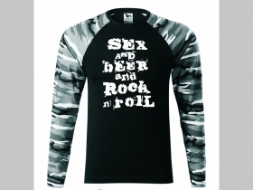 Sex and Beer and Rock n Roll pánske tričko (nie mikina!!) s dlhými rukávmi vo farbe " metro " čiernobiely maskáč gramáž 160 g/m2 materiál 100%bavlna